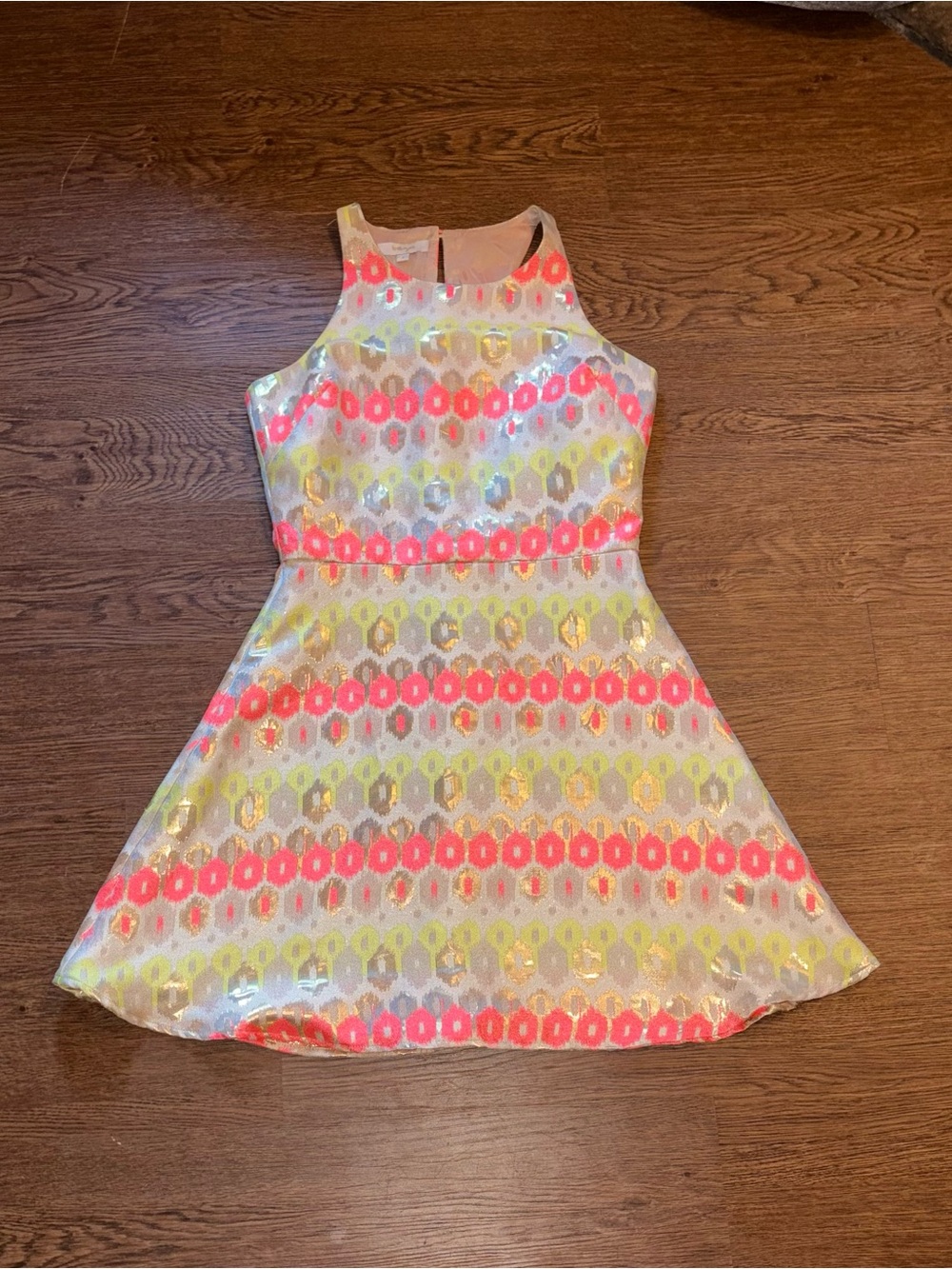 Britt Ryan Neon Aztec Metallic Halter Mini Dress - Size 2